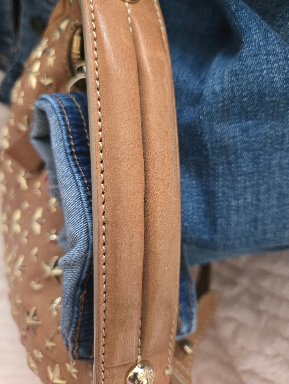 Authentic JIMMY CHOO Sky Star Studded Camel Leather Hobo Sloutch Satchel - Picture 5 of 16